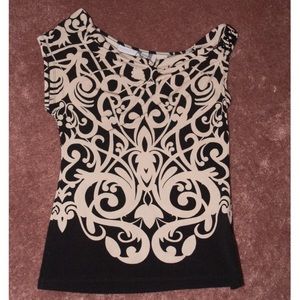 New York & Company black beige beaded shoulder top